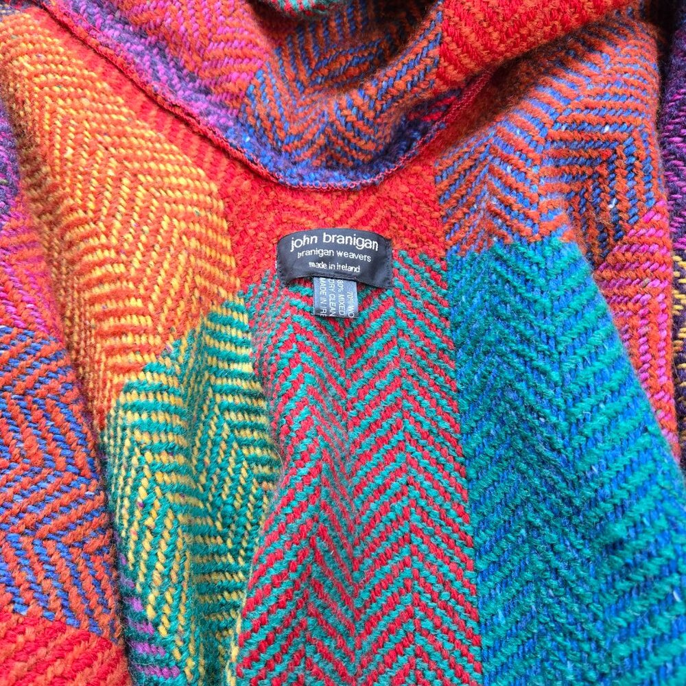 Wool Handwoven Colorful Cape Sweater Poncho Cloak John Branigan Boho Herringbone - Picture 2 of 11